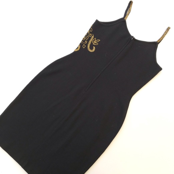 The Limited Black Gold Floral Beading Wool Dress - Picture 3 of 6